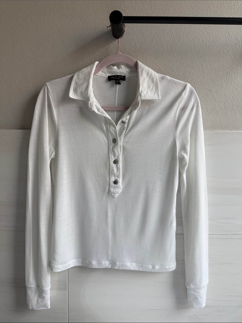 rag & bone White Long-Sleeve Polo Top